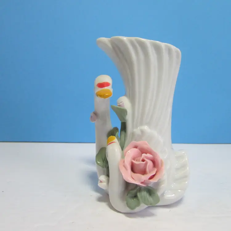 vintage small swan bisque ceramic vase mother and child 4 1/2" tall