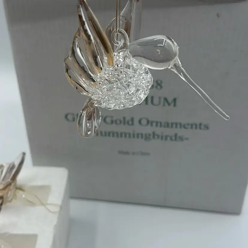 Set A Five Spun Glass And Gold, Hummingbird Ornaments