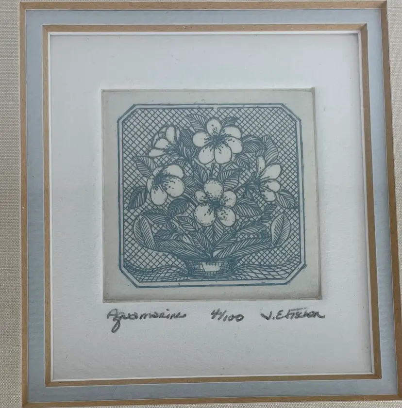 “Aquamarine” Etching J. E. Fischer Signed Numbered Matted Framed Print 4 Of 100