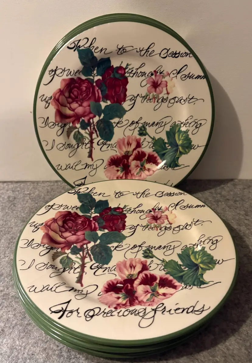 Set of 6 Vintage Rosana Floral Salad Plates From Italy  # 3216