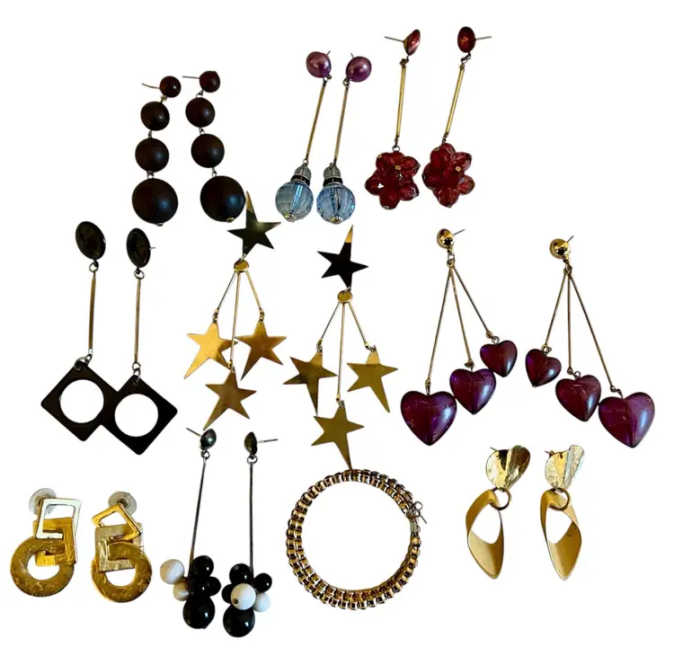 10 Pcs Vintage Dangle Metal Lucite Pierced Earrings