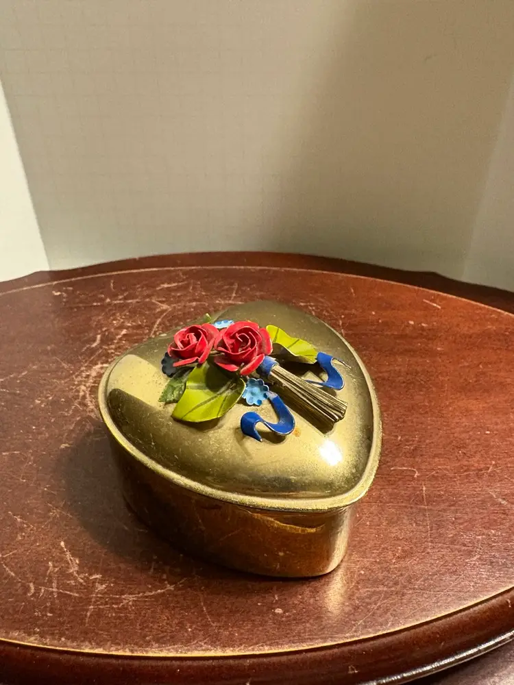 1977 Brass And Enameled Flower Hinged Trinket Box