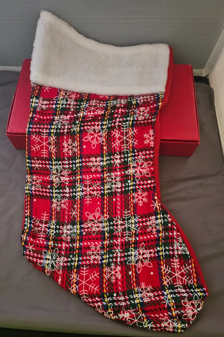 Christmas Stocking Red and Green Plaid Snowflake Design -Lot of 2 -