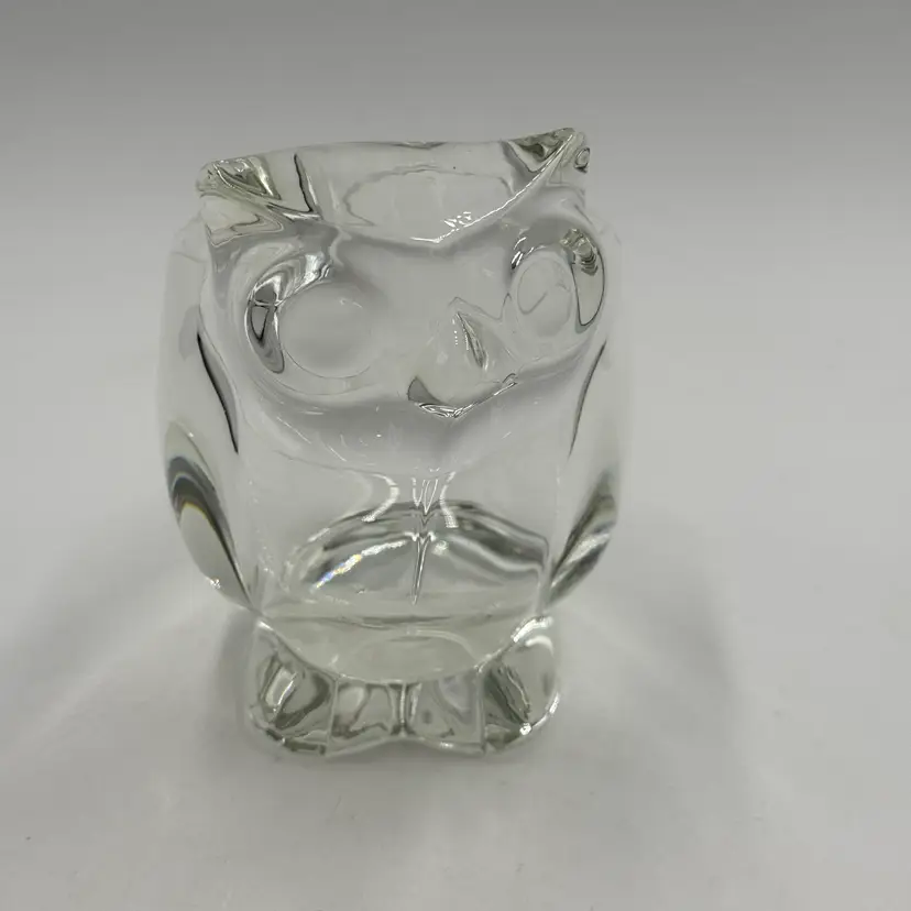 Sasaki Japan Clear Crystal Glass Vintage Owl Open Trinket Candy Bowl Nut Dish Or Figurine