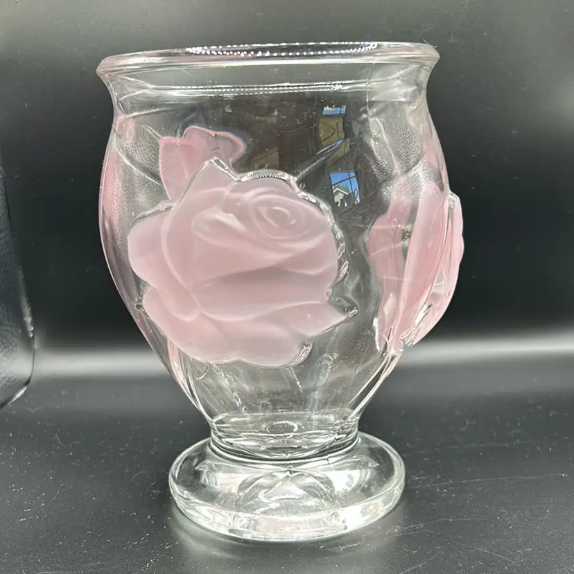 Vintage Teleflora Glass Vase Raised Pink Rose