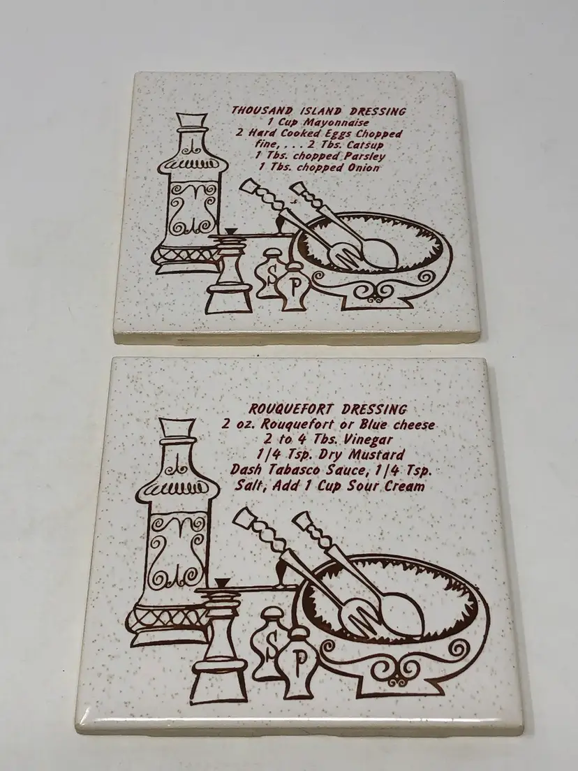 Vintage Salad Dressing Recipe Tile Trivets Set of 2