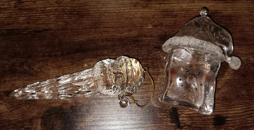 Heavy Glass Like Ornaments Santa and Snowman