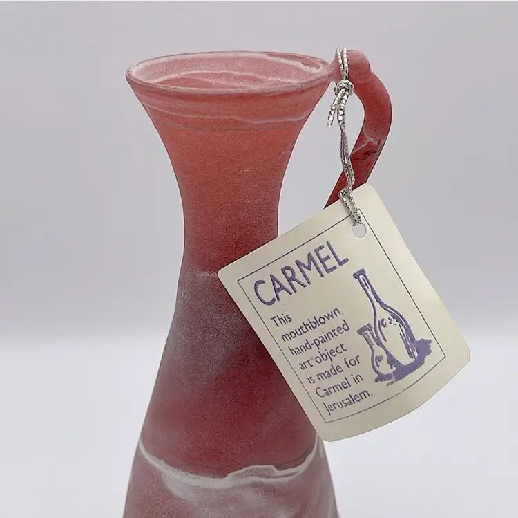 Beautiful! Hand-painted Satin Glass Vessel Made for Carmel in Jerusalem, Dusty Red/White