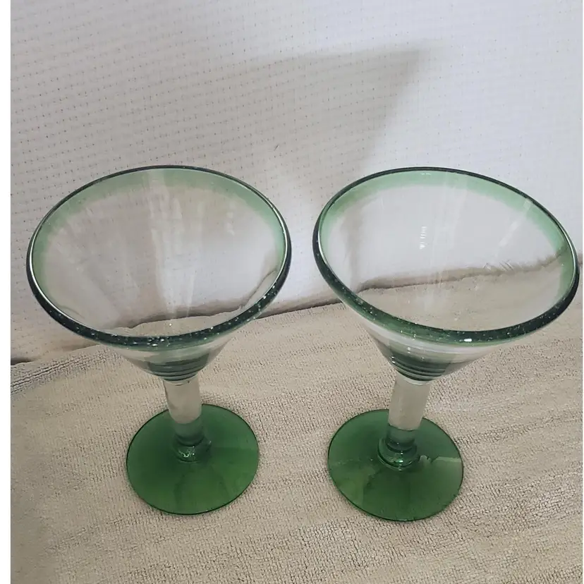 2 Green Margarita Green Rimmed Glasses.