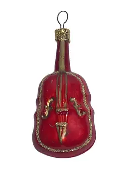 *VTG* Mercury Glass Red Violin Christmas Ornament Hand Painted Czechoslovakia 3"