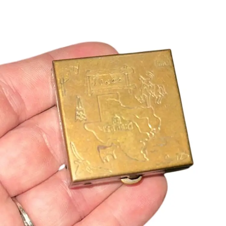 Vintage Brass Tone Pill Box Texas 1950s Souvenir