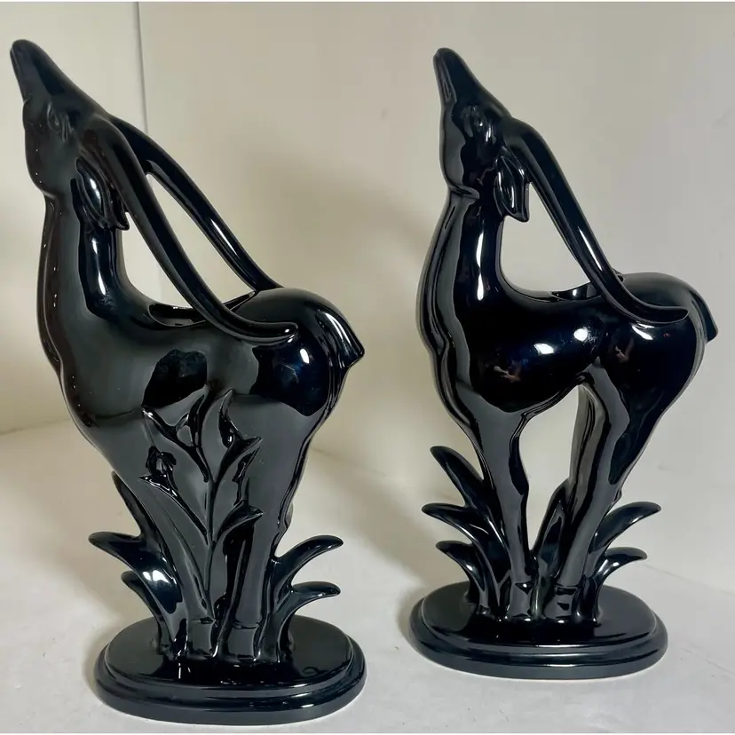 Vintage Antelope Tapered Candle Holder & Antelope Vase