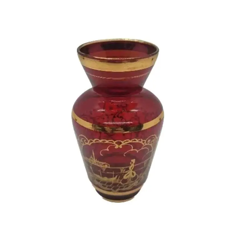 Gold Gilt Hand Small Ruby Red Glass Vase