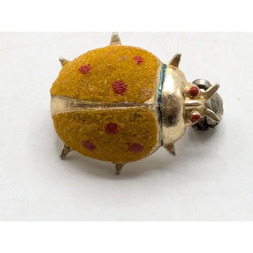 Vintage Yellow Ladybug Brooch Pin with Red Dots Gold Tone