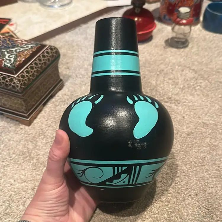 Native American Pottery Vase Signed Sonya Navajo Vase Bear Hand Painted Folk Art