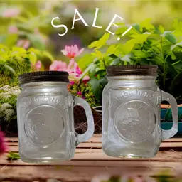 Golden Harvest Mason Style Jar Salt Pepper Shakers Metal Lids Vintage Anchor Hoc