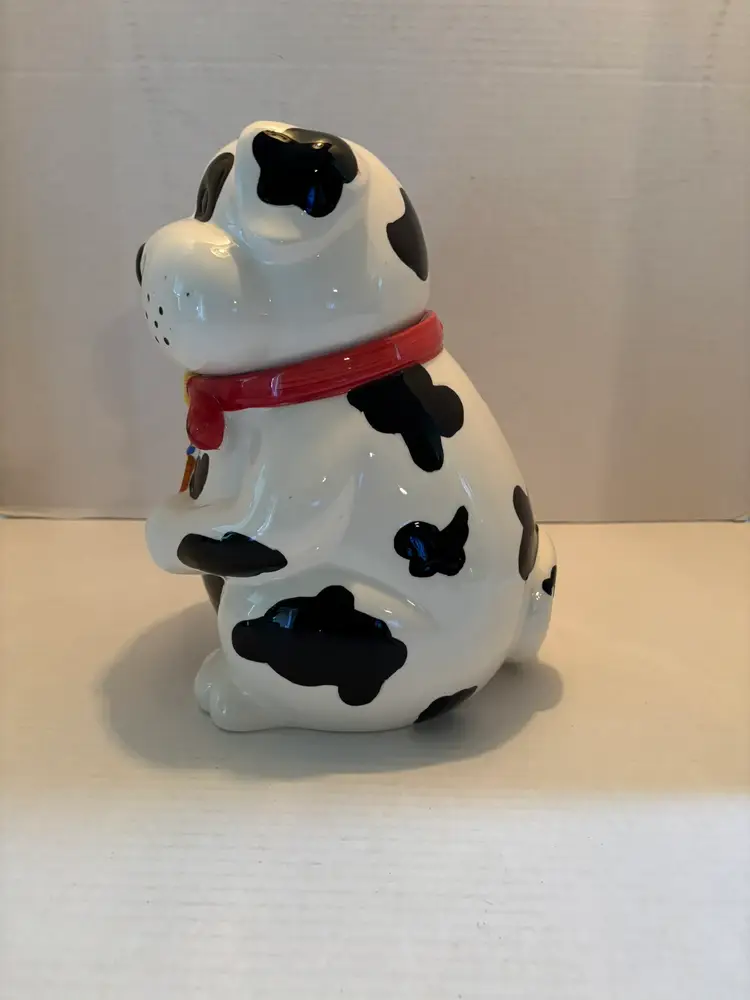 Vintage CKAO White Dog with Black Spots and Red Collar Cookie Jar Ceramic