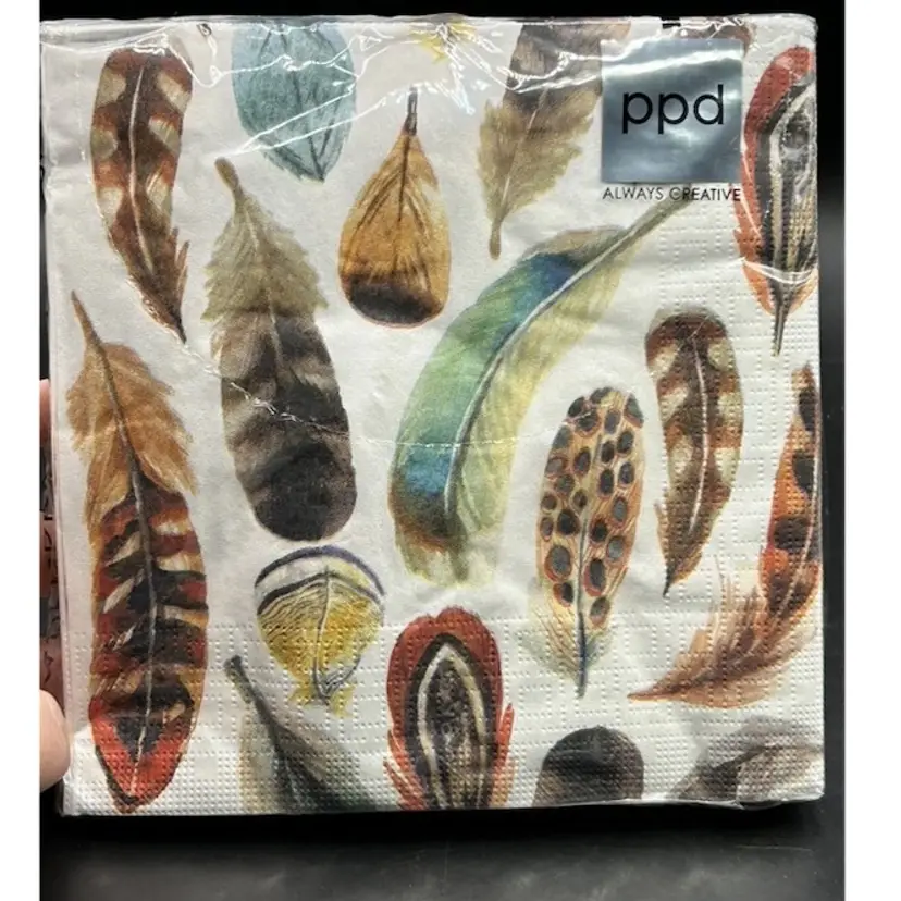 20 Single Paper Napkins Brown Feather Collage Made In Germany