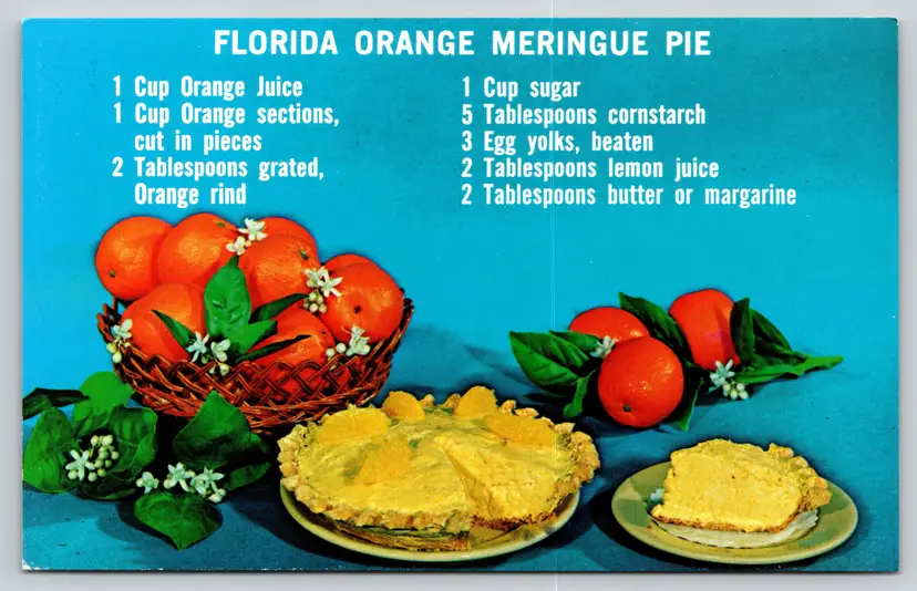 Postcard Florida Orange Meringue Pie Recipe Cooking Baking Food Dessert - 14741