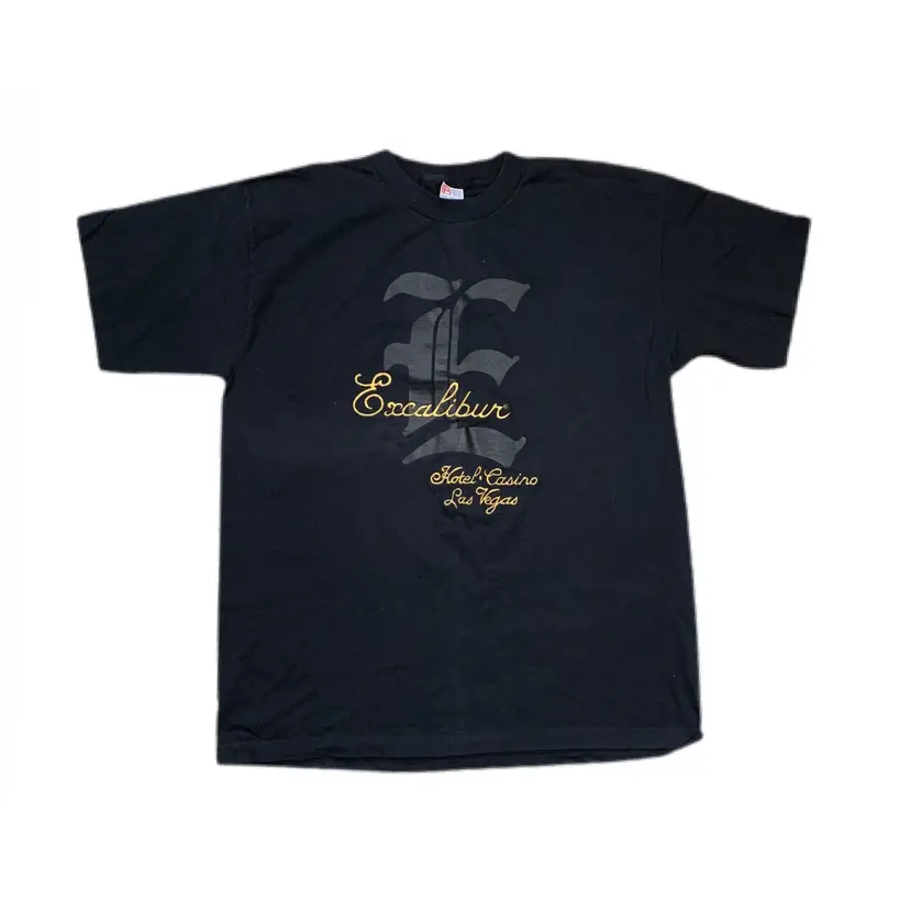 Excalibur Hotel XL T Shirt Black Casino Las Vegas Metallic Embroidery Made USA Vintage Single Stitch