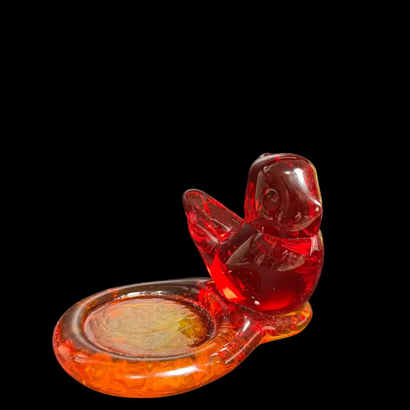 Signed-1996 W. Ward-Art Glass Amberina Red/Orange Cardinal