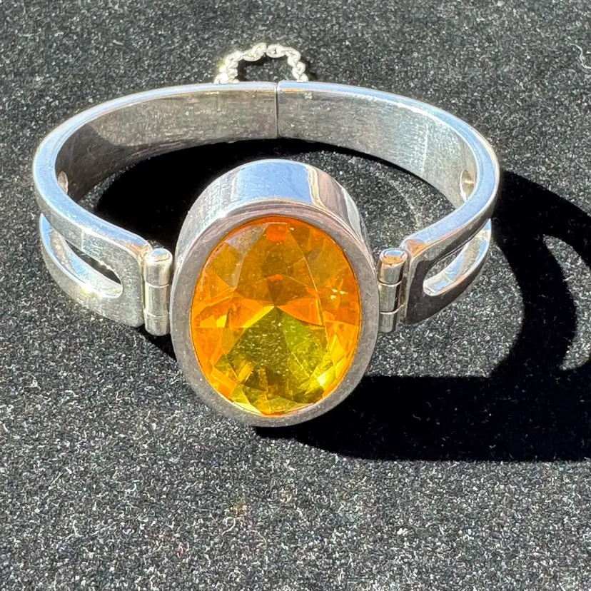 Vintage Sterling Silver Amber Baltics Cuff Bracelet 51.0 Grams