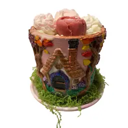 Handmade & Hand Painted Candle Handler With Candle And Moss