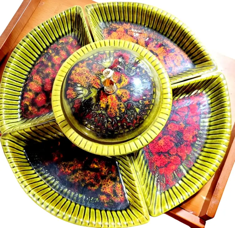 Vintage Chip and Dip Divided Serving Dishes 1970s California Pottery MCM