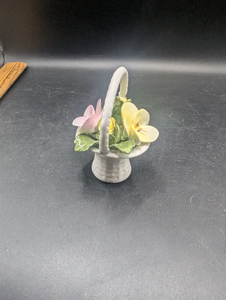 Vintage Aynsley England Fine Bone China Flower Basket July Pansy