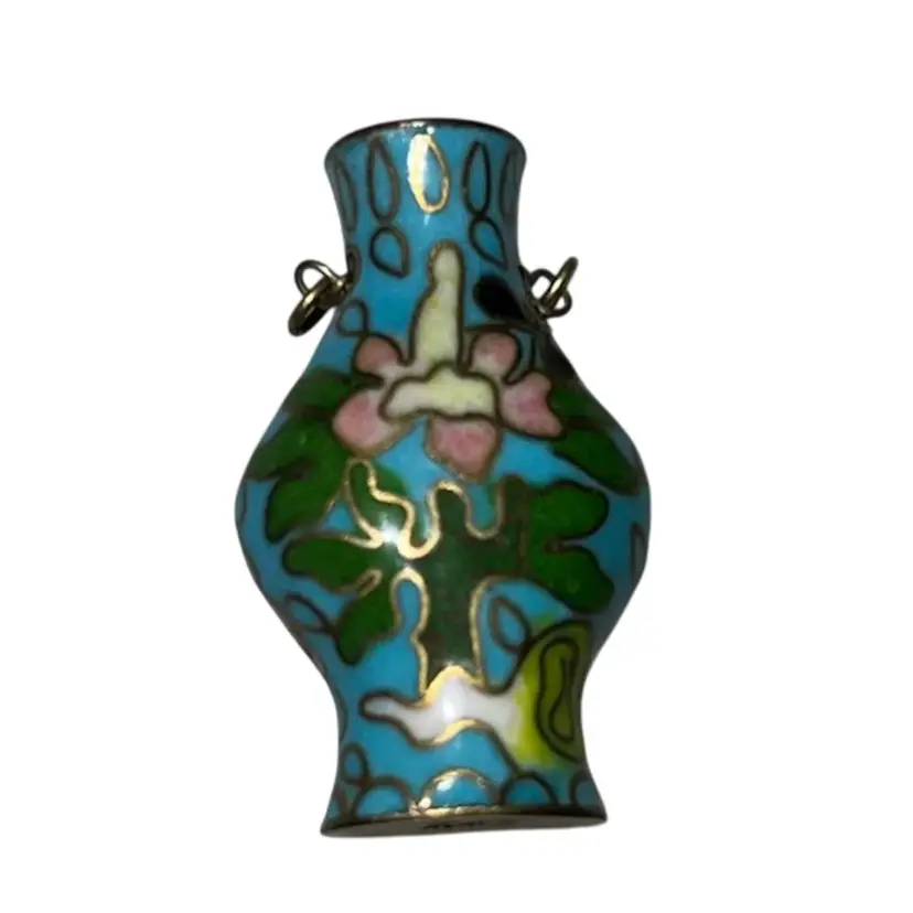 Vintage Miniature Chinese Cloisonné Bottle Pendant 1.5”