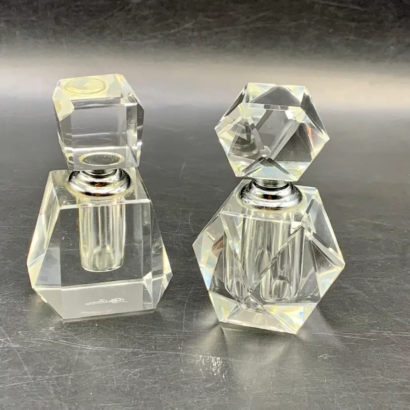 Vintage Perfume Bottles Cut Crystal  Signed Oleg Cassini Set Of 2