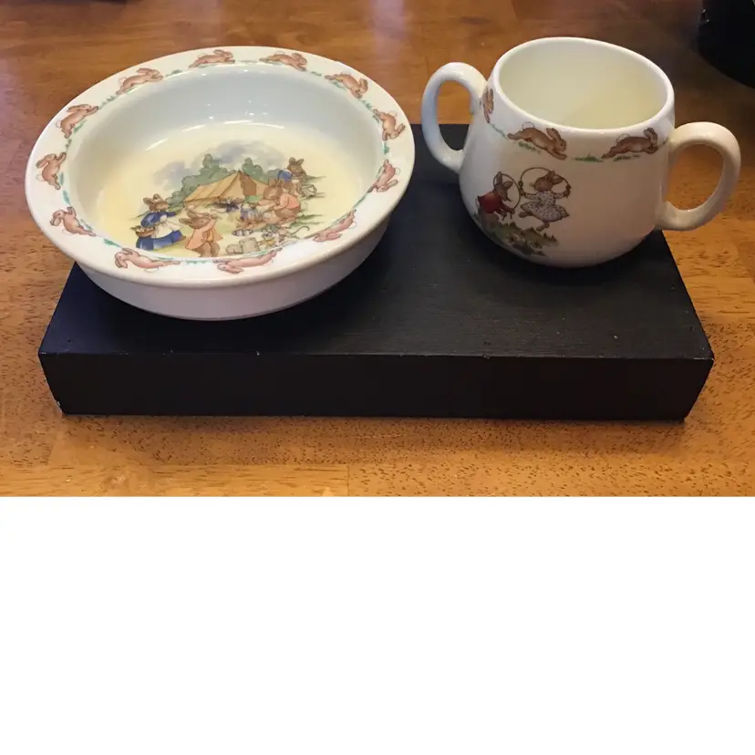 Vintage Royal Doulton Bunnykins Baby Set with Bowl and Two Handled Childrens Mug