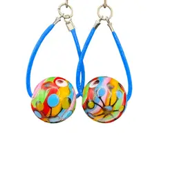 Sterling Silver Artisan Glass Drop Pierced Earring - Rainbow Colorful Spinner Ball