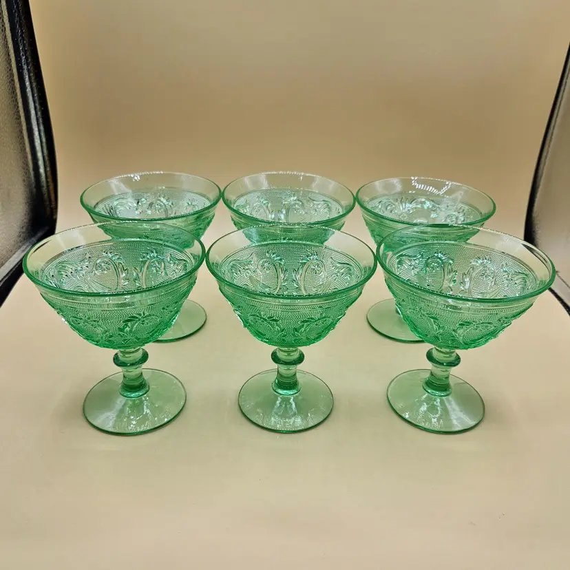 Vtg Duncan & Miller 6 Green Sandwich 4.25"H Stemware Glasses