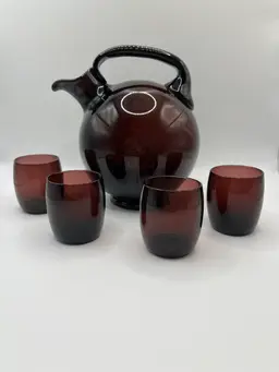 Vintage Amethyst Cambridge Canister And Shot Glasses