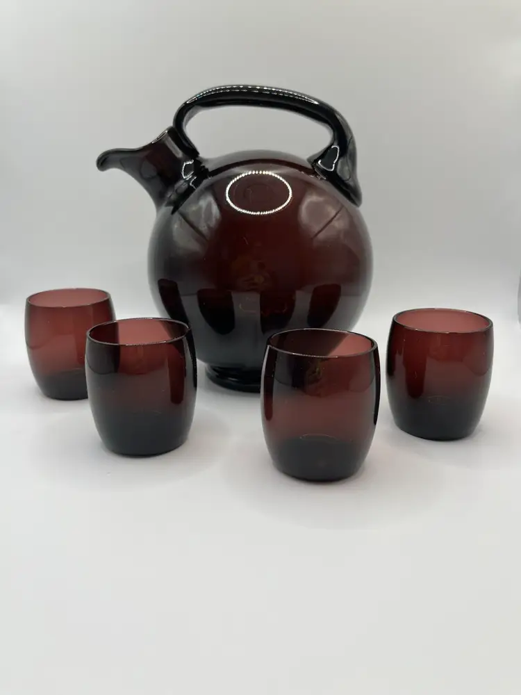 Vintage Amethyst Cambridge Canister And Shot Glasses