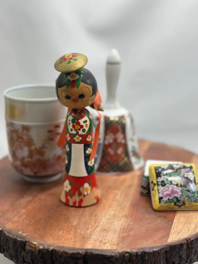 Curated Asian Grab Bag Chinoiserie, Kokeshi Bobble, Small Trinket, Bell, Cup