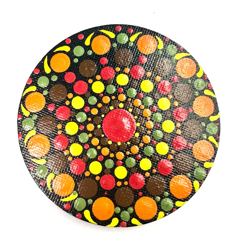 Dot Mandala Canvas Magnet Hand Painted By Me Fall Colors Orange Red Brown Yellow 3”D