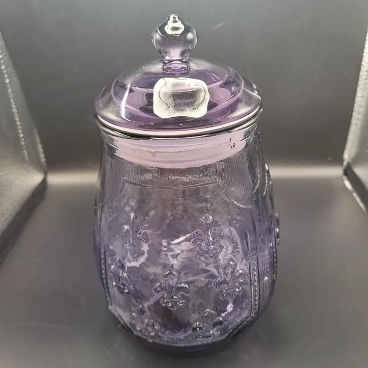 Purple Matthew O. Vintage Relief Crystal Glass Candy Dish/Snack Jar w/Seal Lid