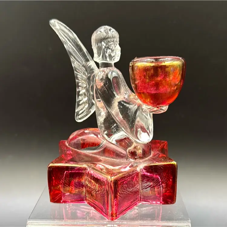#02 Vintage L.E Smith Glass Press, Candle Holder, Angel On A Star