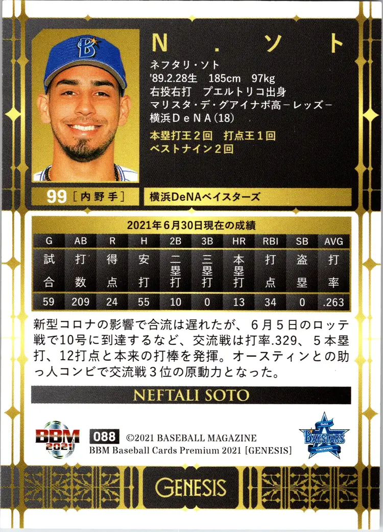 2021 BBM Genesis Neftali Soto Yokohama/Lotte, Puerto Rico WBC,