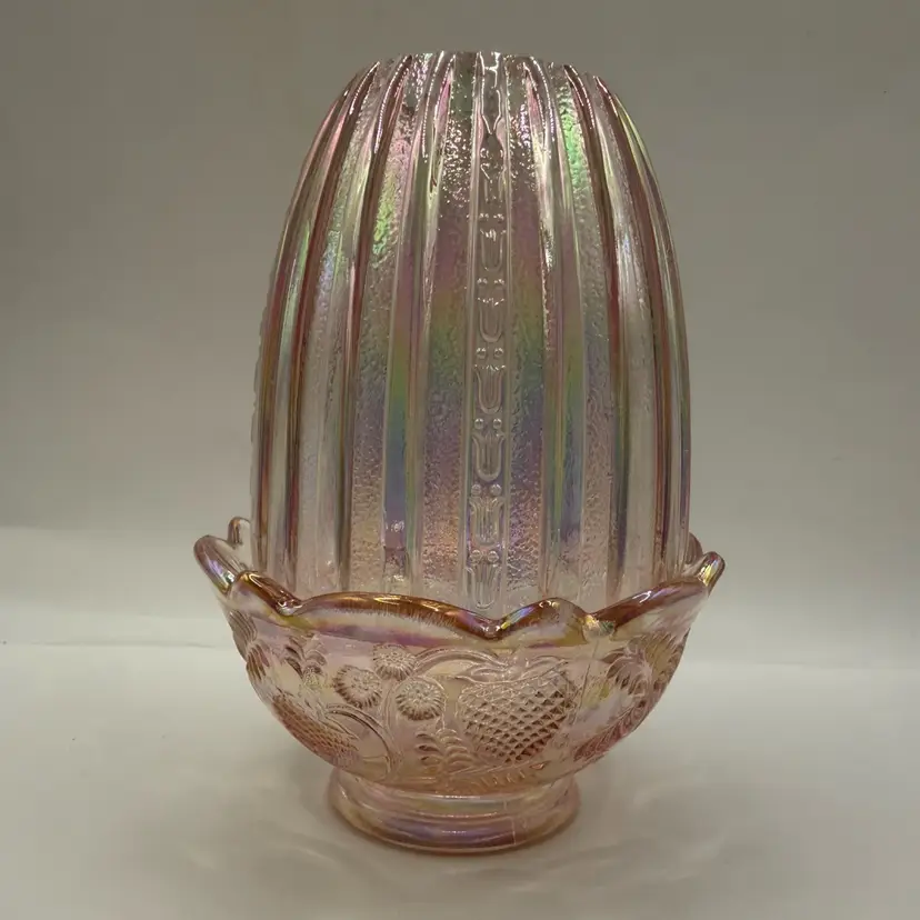$1 Start 😱 Fenton Iridescent Pink Rose Glass Strawberry & Faberge Fairy Lamp 4.75”