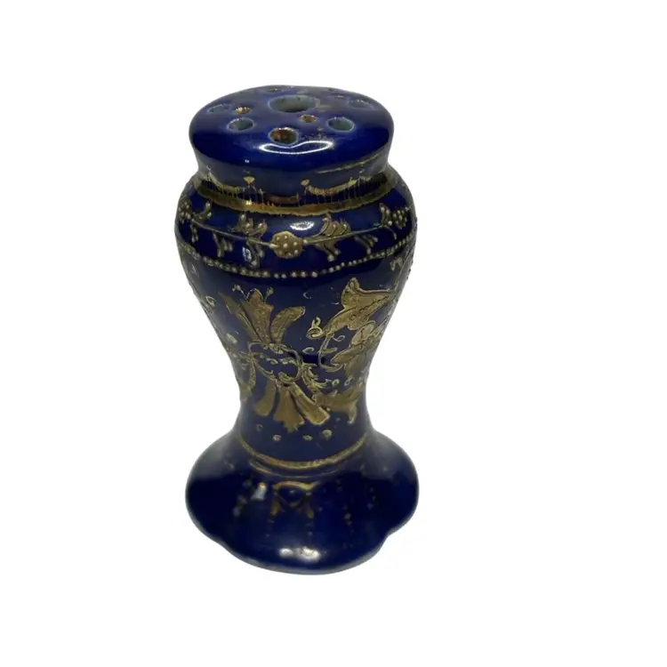 Blue With Gold Hand Painted Floral Nippon Porcelain Hat Pin Holder @3 1/2x2 1/2