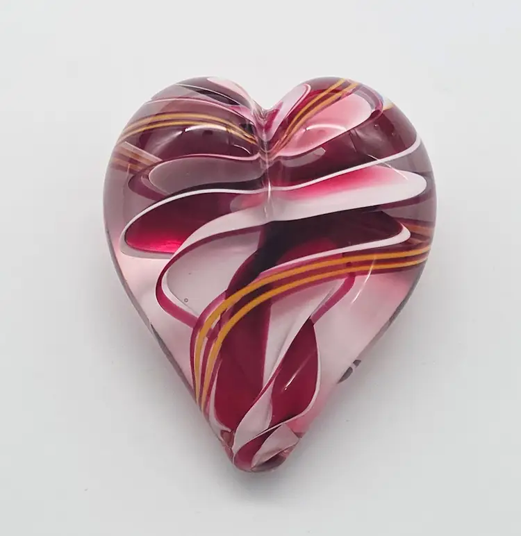 Steven Maslach Heart Ribbon Paperweight Red Pink