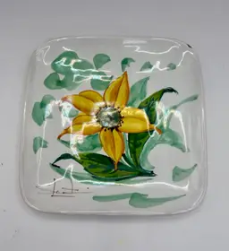 Vintage Italian Square Dish Trinket Yellow Flower 5”-ish *