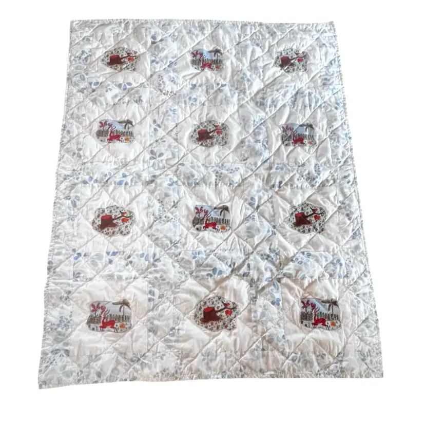 22 Vintage Dear And Bird Appliqué Small Baby Quilt