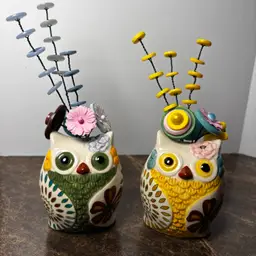 Pair Shaker Owl button bouquets. Made by American Atelier and sold at Pier 1.