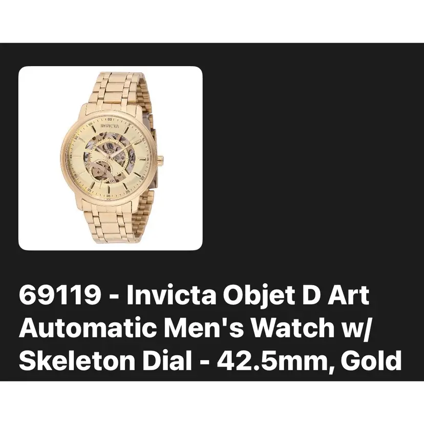 Invicta Objet D Art
Automatic Men's Watch w/
Skeleton Dial - 42.5mm, Gold