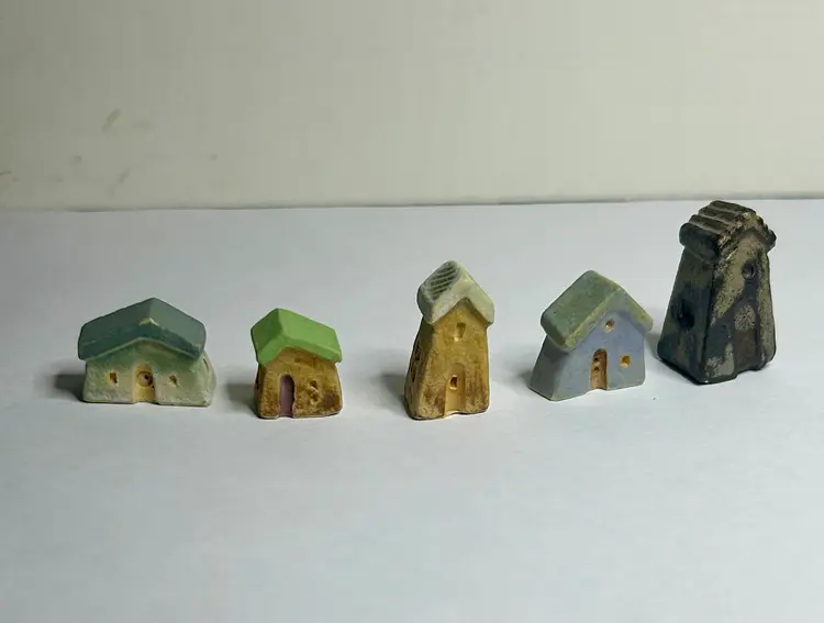 Miniature Tiny Pottery Houses SET of 5 Terrarium Garden Decor