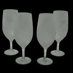 Vtg Robert McCandless Studio Art Glass Frosted Water Goblets Geometric (4)